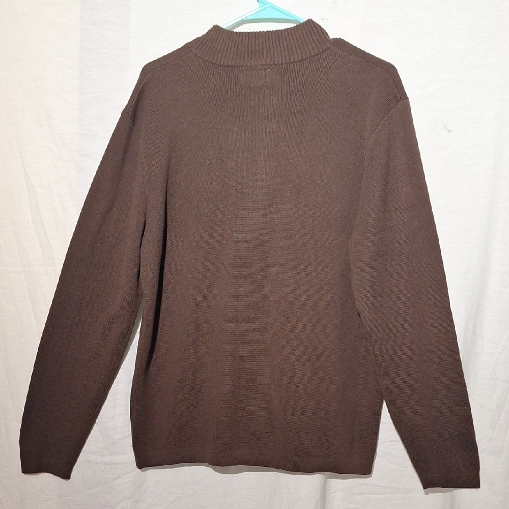3/$20--Brown Knit Zip Up Men's Sweater With Stripes And Crew Neck, Sz. L., NWOT - Picture 9 of 13
